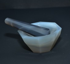 Agate Mortar and Pestle Grey Deep form, Top OD 60 mm