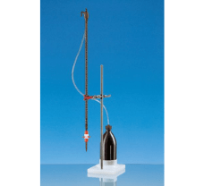 Compact automatic burette, SILBERBRAND, amber, 25 ml, Boro 5.4, with PE-LD bottle 1000 ml
