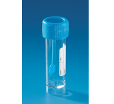 Faeces container, PS, approx. 30 ml, non-sterile (blue cap), CE-IVD