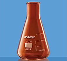 Flasks, Erlenmeyer, Graduated, Conical, Amber w/ Narrow Mouth, 100 ml-4989016