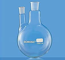 Flasks, Round Bottom, Two Necks w/ One Parallel Side Neck, 100 ml-4382C16