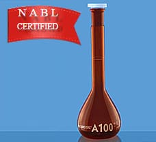 Flasks, Volumetric, w/  Stopper, Class A, Amber w/ NABL Certificate, 100 ml-2021016