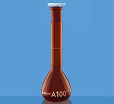 Flasks, Wide Mouth Volumetric w/  Stopper, Class A, Amber w/ Certificate, 100 ml-5653016