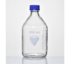 Laboratory Reagent Clear Bottle with pouring ring, 2000 ml, Blue PP Cap