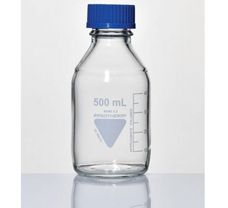 Laboratory ReagentClear Bottlewith pouring ring, 500 ml, Blue PP Cap