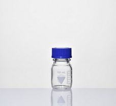 Laboratory ReagentClear Bottlewith pouring ring, 100 ml, Blue PP Cap