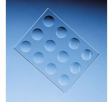 Spotting tile, soda-lime glass, 130 x 100 x 6 mm, 12 cavities diameter 20 - 22 mm
