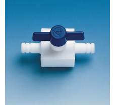 Stopcock one-way with nozzles, for tubing, inner diameter 3 mm bore, 2 mm, PTFE