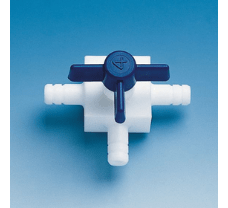 Stopcock T-bore with nozzles, for tubing, inner diameter 3 mm bore, 2 mm, PTFE