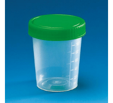 Urine beaker, PP, 100 ml, screw cap PE (green), non-sterile