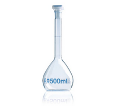 Volumetric flask, BLAUBRAND, A, DE-M, 5000 ml, Boro 3.3, NS 34/35, PE stopper